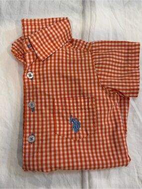 U.S. Polo Assn. Orange and White Gingham Button Onsie